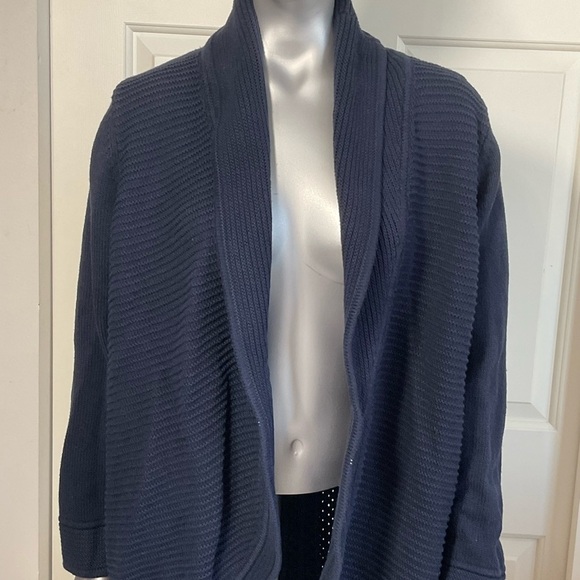 Talbots Women's Cotton Blend Open Front Navy BlueShawl Cardigan Sweater Size 1X - Picture 4 of 7